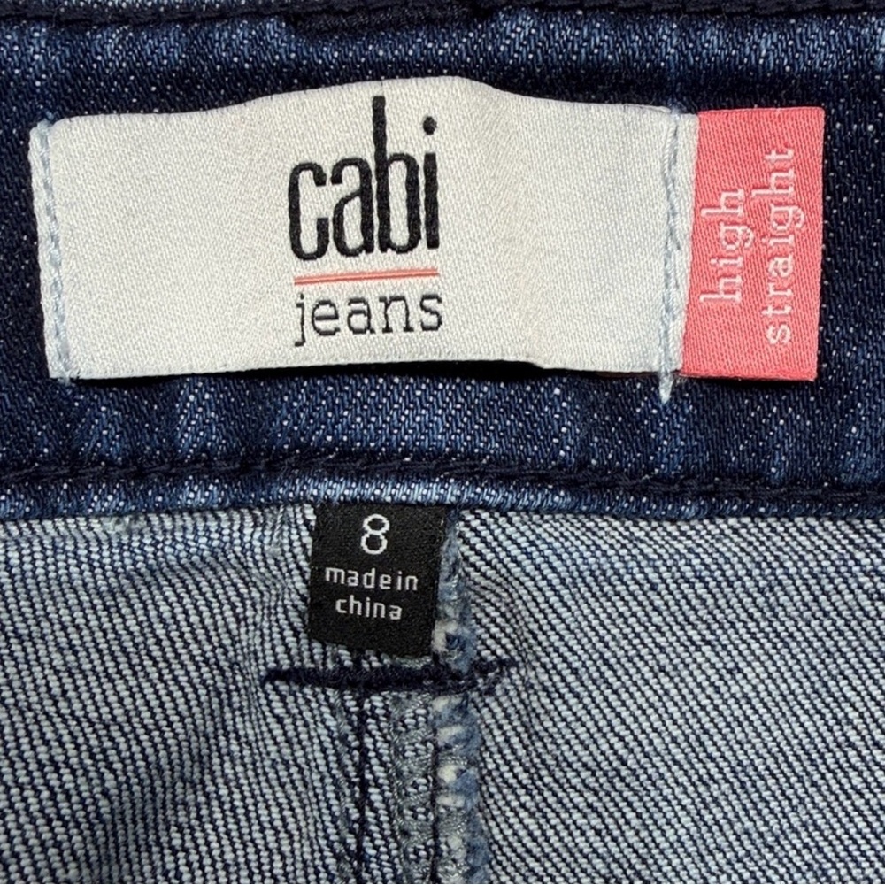 CAbi High Straight Tuxedo Stripe Jeans High-Rise Distressed Denim #3750. Sz 8 - Picture 2 of 9